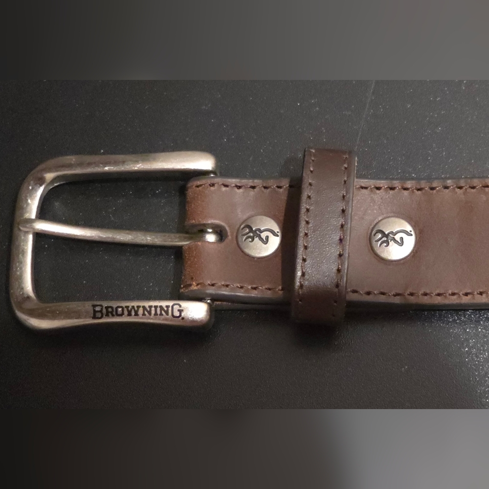 Browning Brown Leather Belt with Silver Buckle